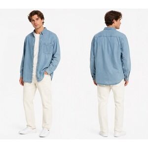 Hathaway Sport Button‎ Down Shirt Mens XL Blue Tencel Lyocell Light Wash Casual